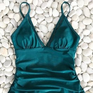NWT! Peacock Green French-cut one piece